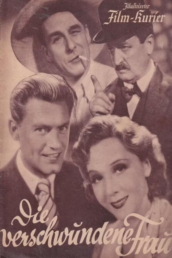Plakat für den Film „Die verschwundene Frau“ mit vier Schauspielern.