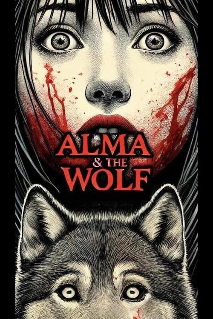 Das Cover von „Alma & The Wolf“ zeigt eine blutverschmierte Frau über dem Gesicht eines Wolfes.