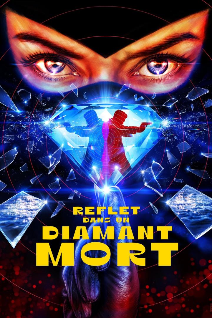 Das Filmplakat für „Reflet dans un diamant mort“ zeigt Augen über einem Diamanten mit einer Schießszene.