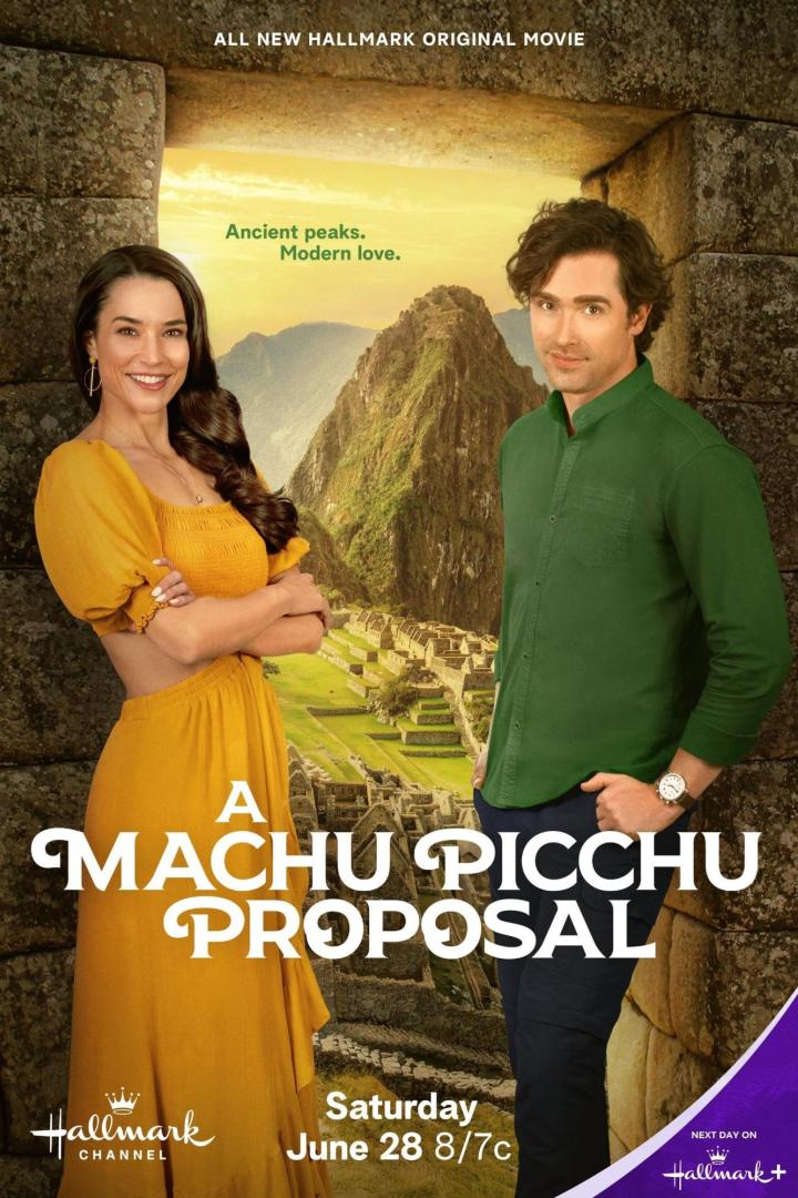 Das Filmplakat für „A Machu Picchu Proposal“ mit zwei Hauptdarstellern vor Machu Picchu.