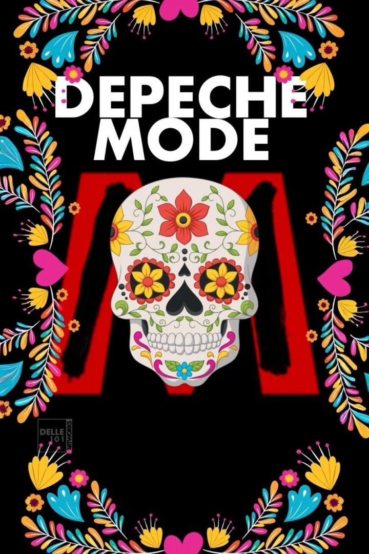 Ein Totenkopf im „Dia de los Muertos“-Stil mit dem Schriftzug „Depeche Mode“.