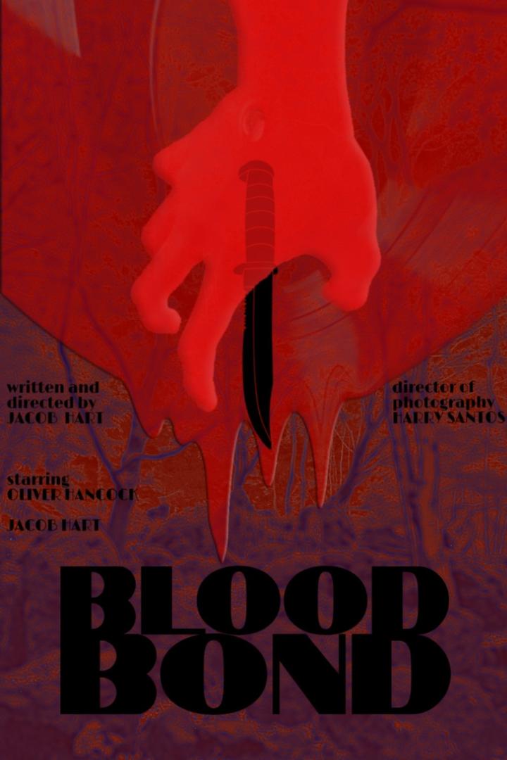 Das Filmplakat für „Blood Bond“ zeigt eine Hand, die ein Messer hält, mit Blut, das heruntertropft.