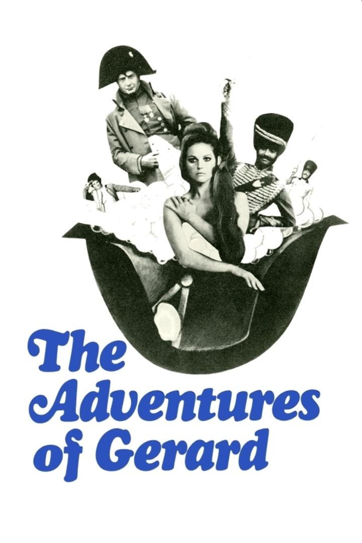 Das Filmplakat für „The Adventures of Gerard“ zeigt eine Frau mit Napoleon und Soldaten in einer Wanne.