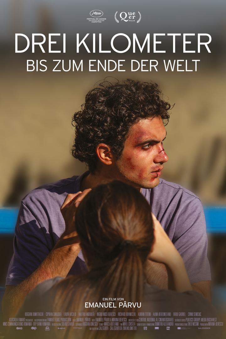 Das Filmplakat für „Drei Kilometer bis zum Ende der Welt“ zeigt einen verletzten jungen Mann.