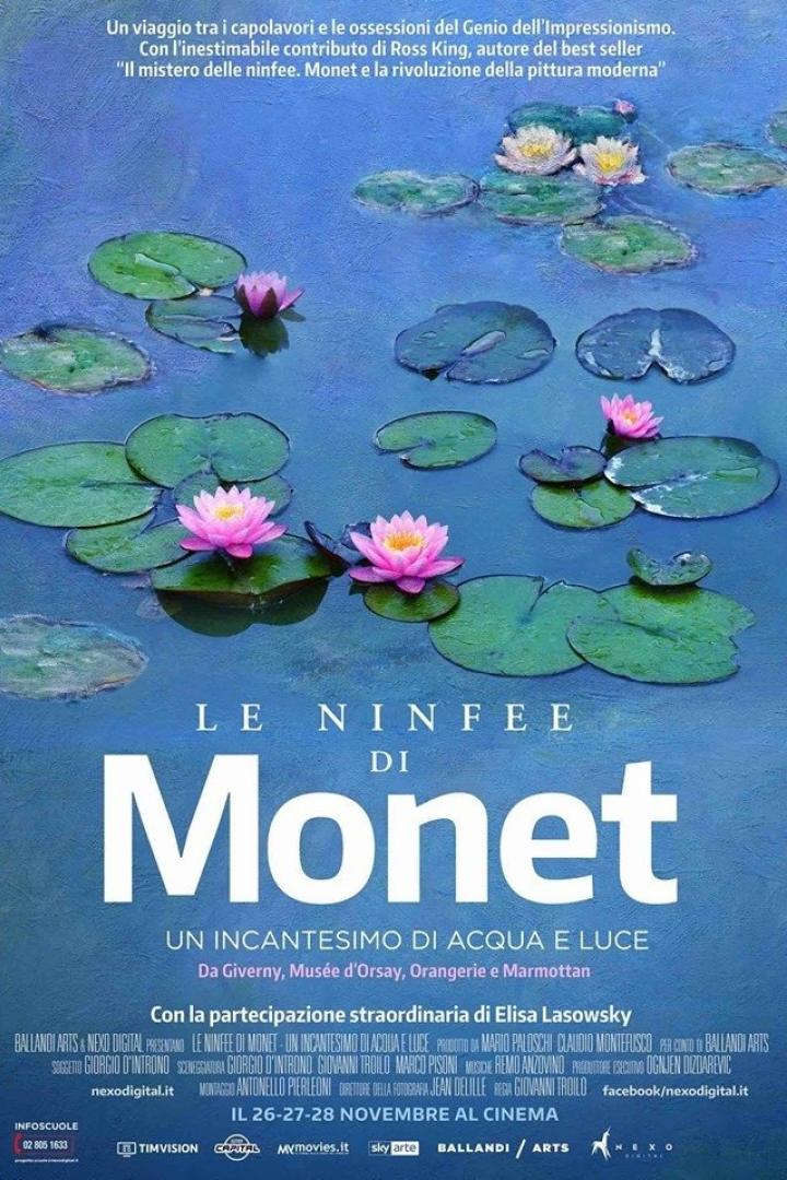 Das Filmplakat für „Le Ninfee di Monet“ zeigt Seerosen auf dem Wasser.