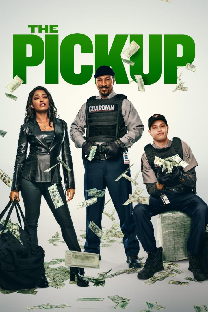 Das Filmplakat zu „The Pickup“ zeigt Keke Palmer, Snoop Dogg und Pete Davidson inmitten fallender Geldscheine.