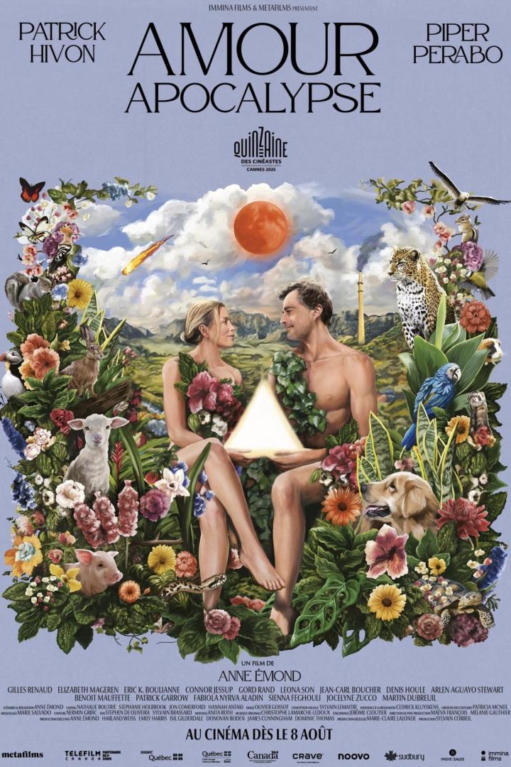 Das Filmplakat für „Amour Apocalypse“ zeigt ein Paar im Garten Eden, umgeben von Tieren und Pflanzen.