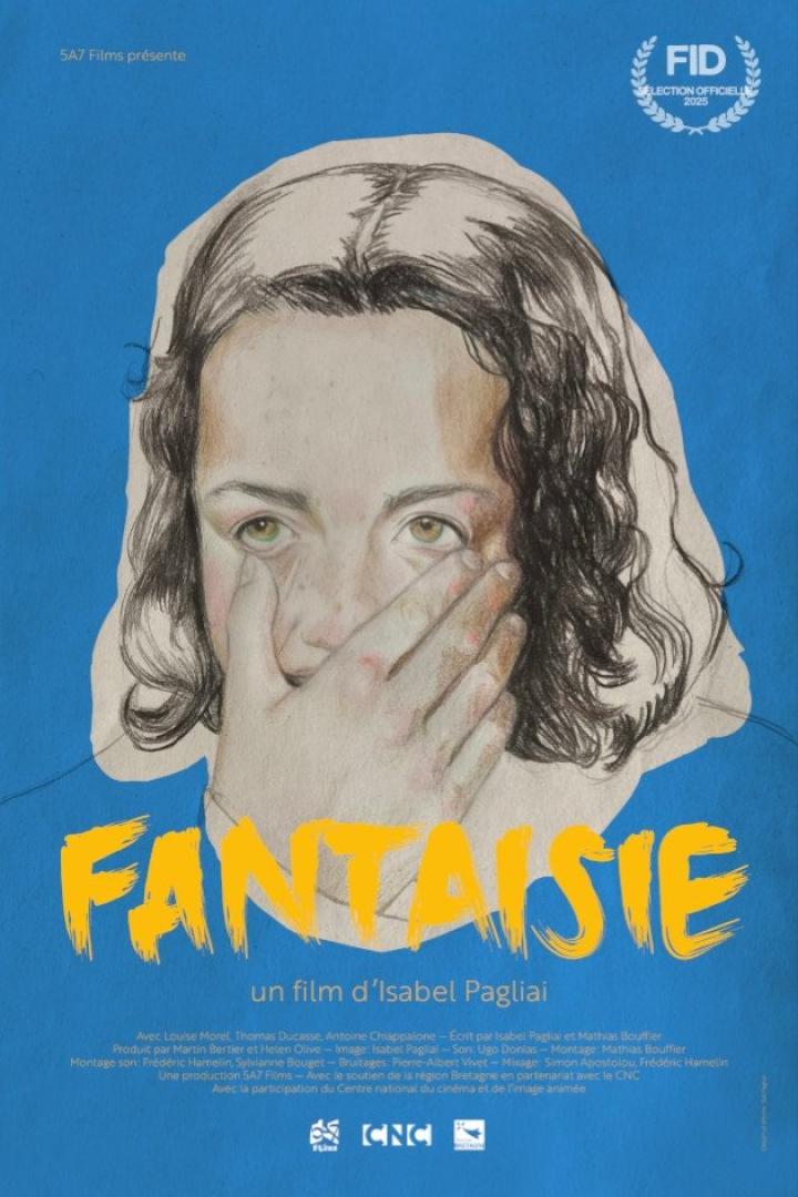 Das Filmplakat für „Fantaisie“ zeigt eine Zeichnung einer Frau, die ihre Hand vor den Mund hält.