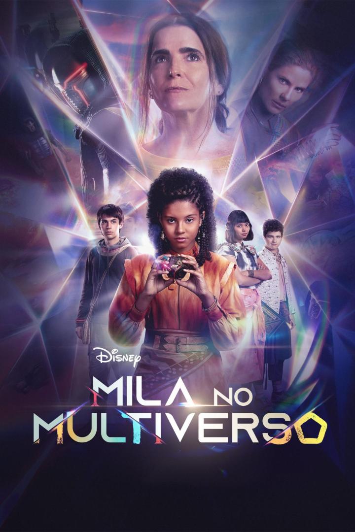 Das Poster für „Mila no Multiverso“ zeigt Mila und ihre Freunde in einem farbenfrohen Multiversum.