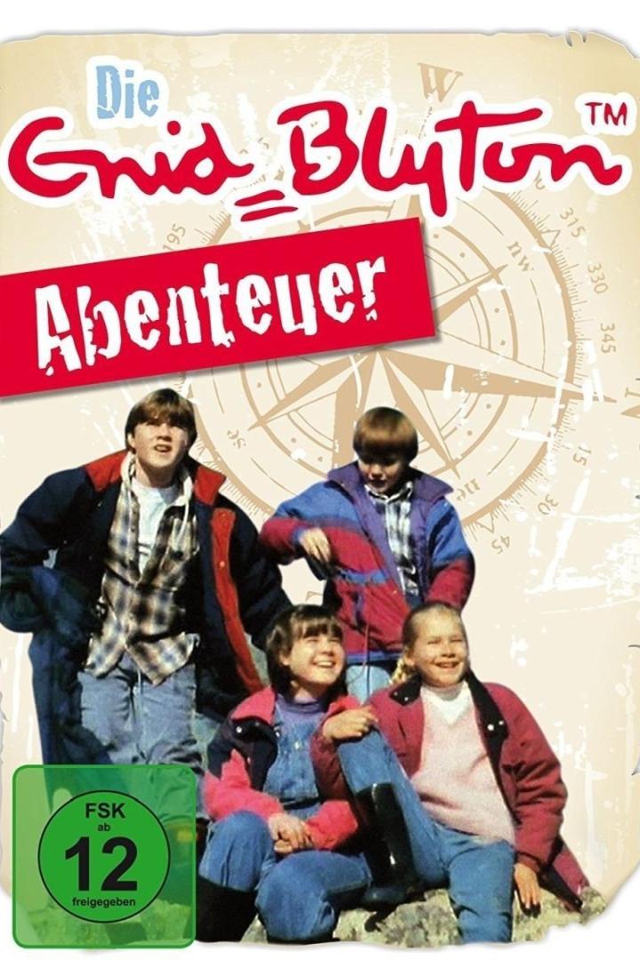 Das Cover von „Die Enid Blyton Abenteuer“ zeigt vier junge Detektive vor einem Kompass.