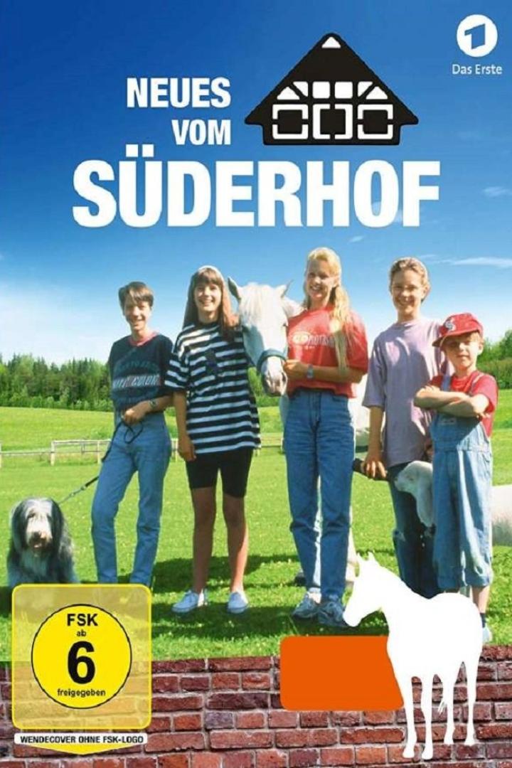 Das Cover der Fernsehserie „Neues vom Süderhof“ mit den Darstellern, einem Hund und einem Pony.