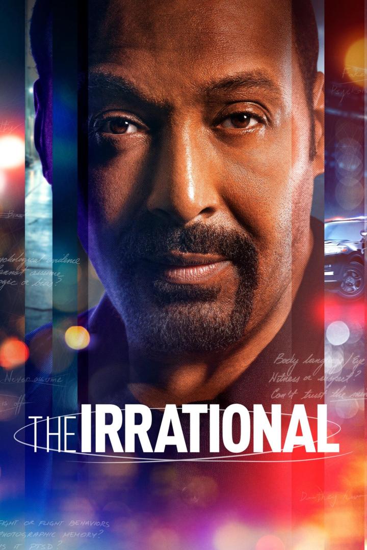 Das Filmplakat für „The Irrational“ zeigt das Gesicht eines Mannes vor einem unscharfen Hintergrund.