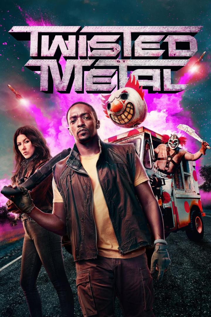 Das Filmplakat für „Twisted Metal“ zeigt Anthony Mackie, Stephanie Beatriz und einen Clown in einem Eiswagen.