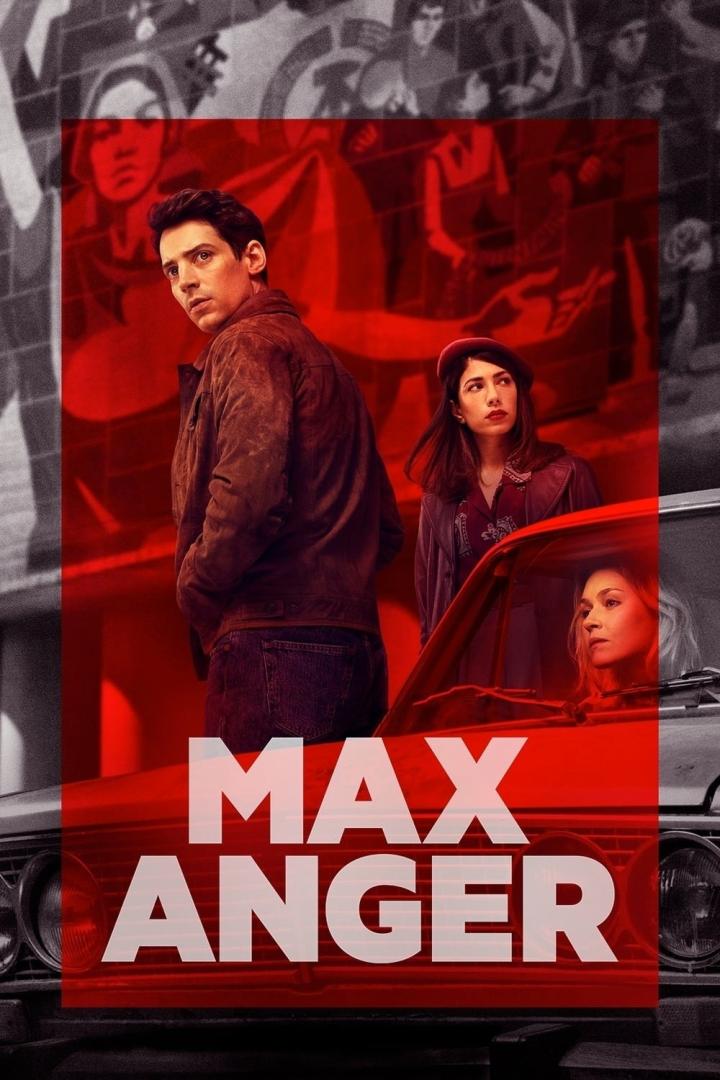 Das Filmplakat für „Max Anger“ zeigt drei Personen vor einem roten Auto.