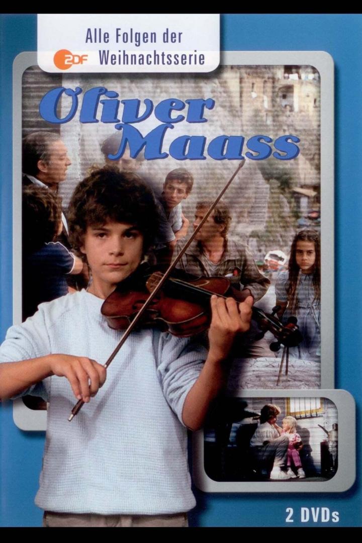 DVD-Cover der ZDF-Weihnachtsserie „Oliver Maass“ mit einem Jungen, der Geige spielt.