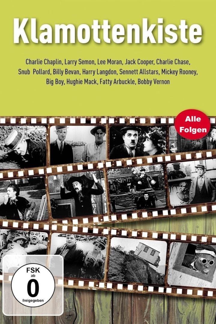 Das Cover der DVD „Klamottenkiste“ zeigt Stummfilmszenen mit Charlie Chaplin und Fatty Arbuckle.