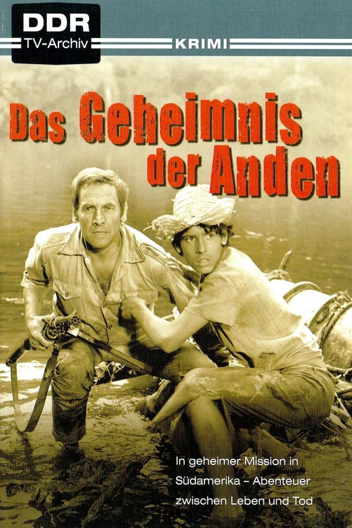 Ein Mann und ein Junge auf einem Floß im Wasser, Titelbild des DDR-Krimis „Das Geheimnis der Anden“.