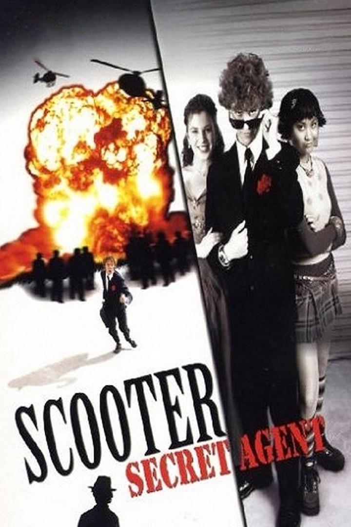 Das Filmplakat für „Scooter: Secret Agent“ zeigt eine Explosion und drei Agenten.