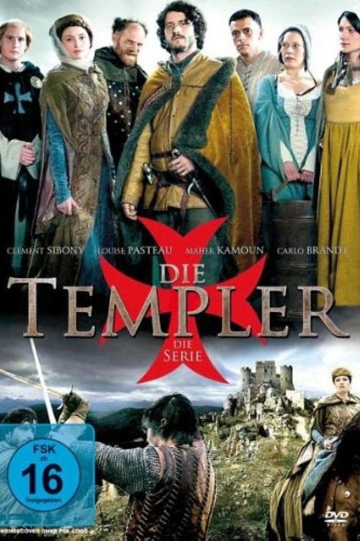 Das Cover der Serie „Die Templer“ zeigt die Hauptdarsteller vor einer Burgruine.