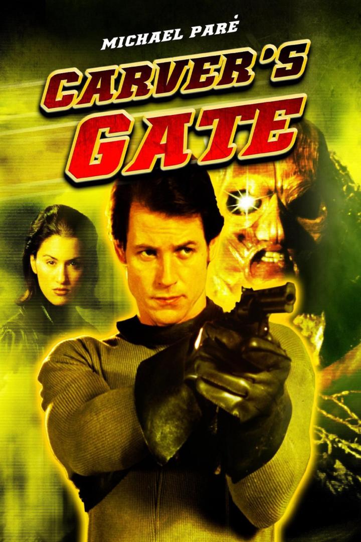 Das Filmplakat für „Carver's Gate“ zeigt Michael Paré mit einer Waffe.