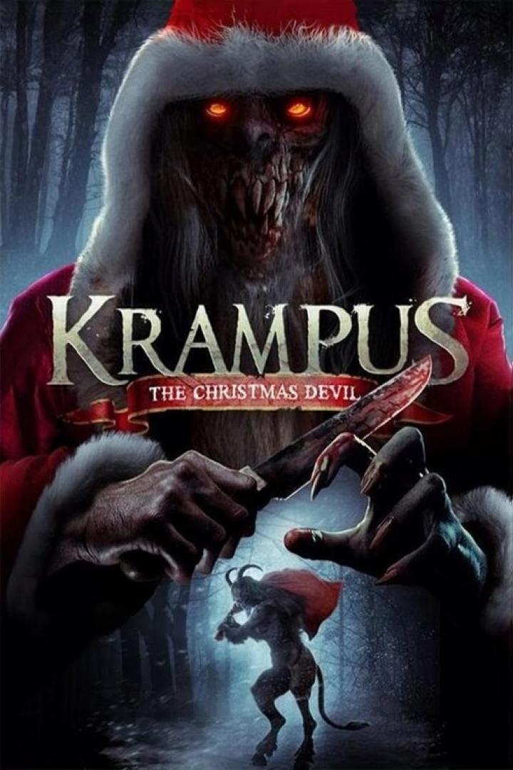 Das Filmplakat für „Krampus: The Christmas Devil“ zeigt einen dämonischen Krampus mit blutigem Messer.