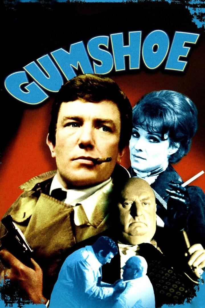 Das Filmplakat für „Gumshoe“ zeigt Albert Finney als Privatdetektiv Eddie Ginley.