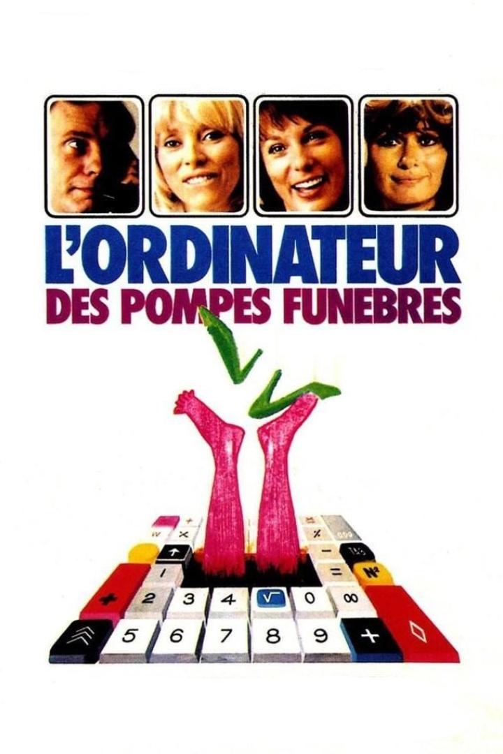 Das Filmplakat für „L'Ordinateur des Pompes Funèbres“ zeigt Beine, die aus einem Rechner ragen.