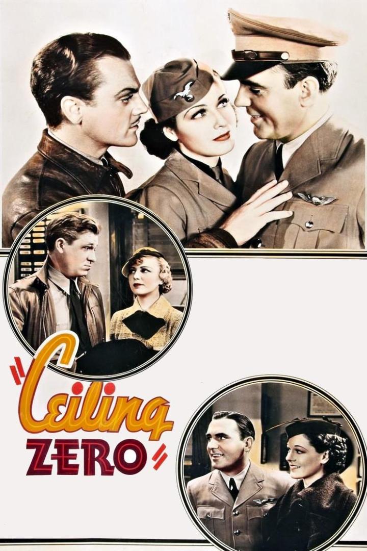 Das Filmplakat für „Ceiling Zero“ zeigt mehrere Paare in Fliegeruniformen.