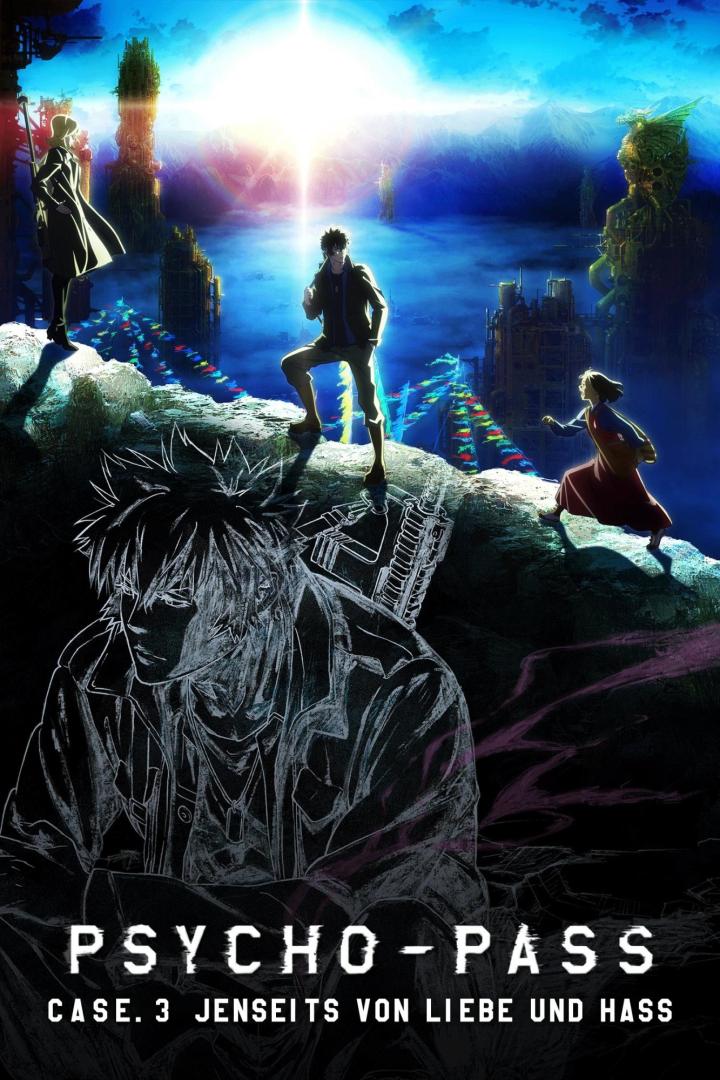 Das Cover von „Psycho-Pass: Case.3 Jenseits von Liebe und Hass“ zeigt Charaktere vor einer futuristischen Stadtlandschaft.