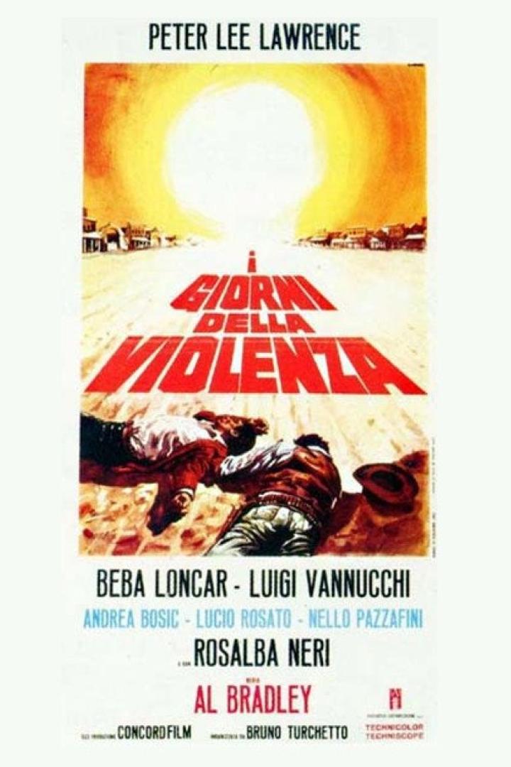 Das Filmplakat für „I Giorni della Violenza“ zeigt eine Auseinandersetzung in einer Westernstadt.