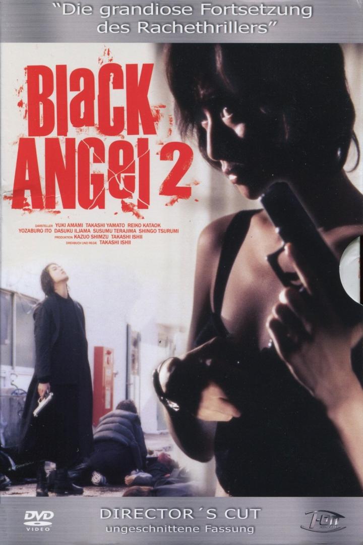 Das Cover des Films „Black Angel 2“ zeigt eine bewaffnete Frau und eine Schießerei.