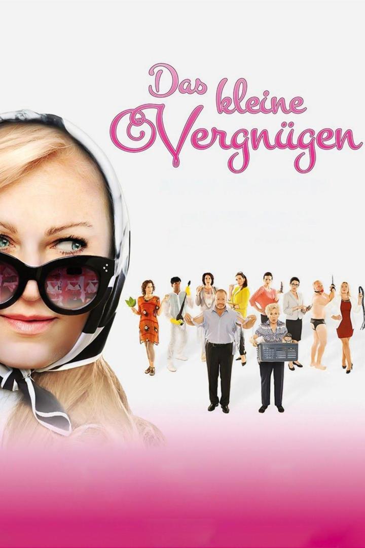 Das Filmplakat für „Das kleine Vergnügen“ zeigt eine Frau mit Sonnenbrille und eine Gruppe von Reinigungskräften.