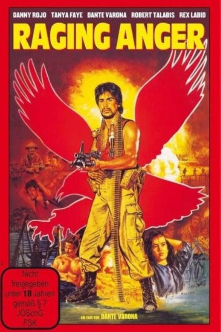 Das Filmplakat für „Raging Anger“ zeigt einen bewaffneten Mann vor einem roten Adler.