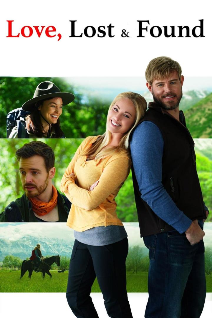 Das Filmplakat für „Love, Lost & Found“ zeigt eine Frau und einen Mann vor verschiedenen Naturkulissen.