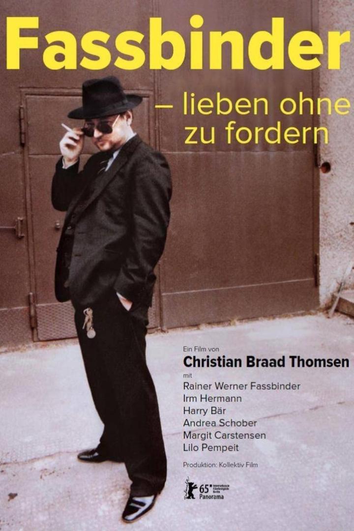 Das Filmplakat für „Fassbinder – lieben ohne zu fordern“ zeigt einen Mann mit Hut und Zigarette.
