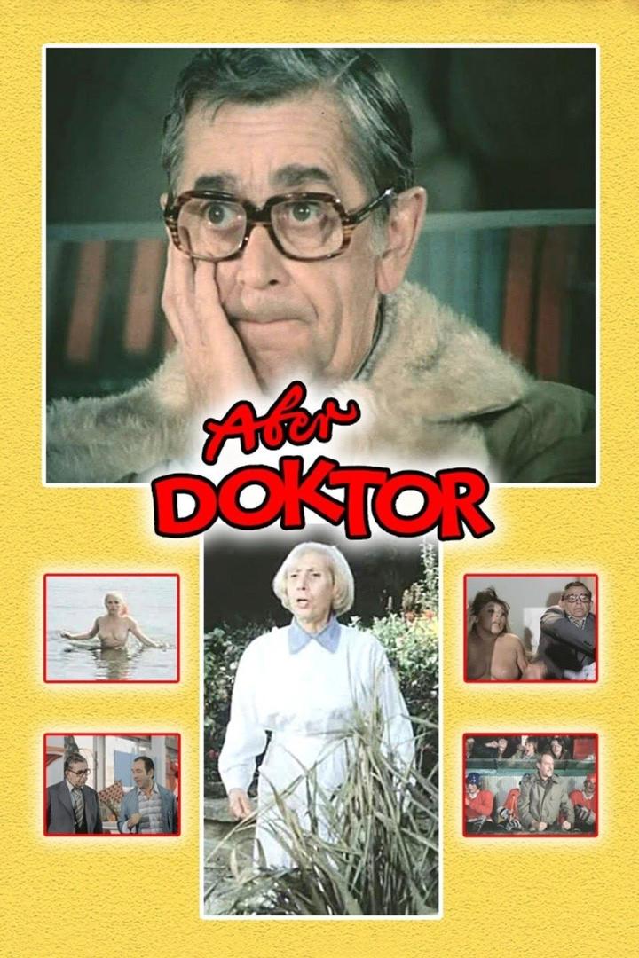 Das Filmplakat für „Aber Doktor!“ zeigt den Hauptdarsteller und Szenen aus dem Film.