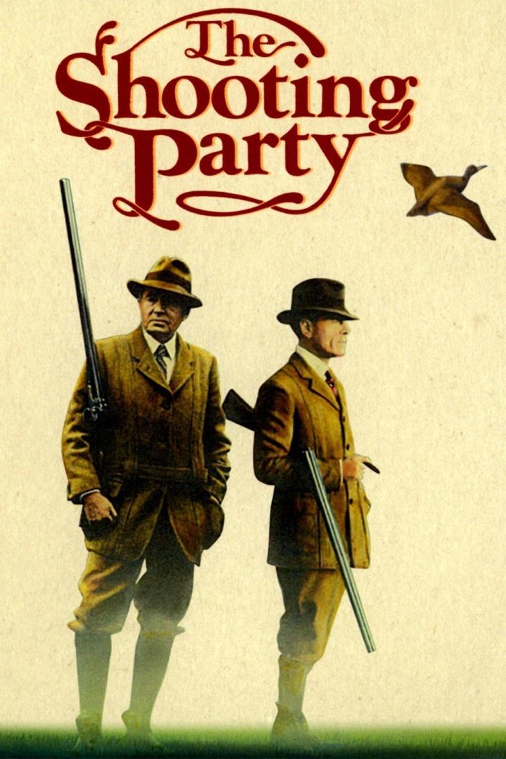 Das Filmplakat für „The Shooting Party“ zeigt zwei Männer mit Gewehren und eine fliegende Ente.
