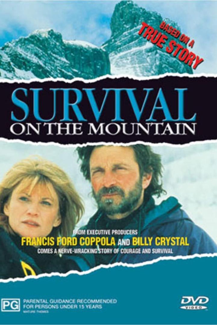 Das Filmplakat für „Survival on the Mountain“ zeigt zwei Personen vor einer Bergkulisse.