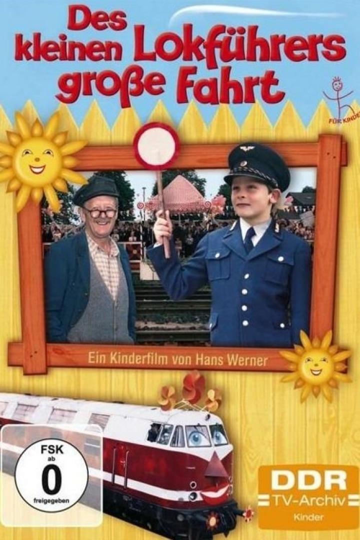 Das Filmplakat für „Des kleinen Lokführers große Fahrt“ zeigt einen Jungen als Lokführer und einen älteren Mann.