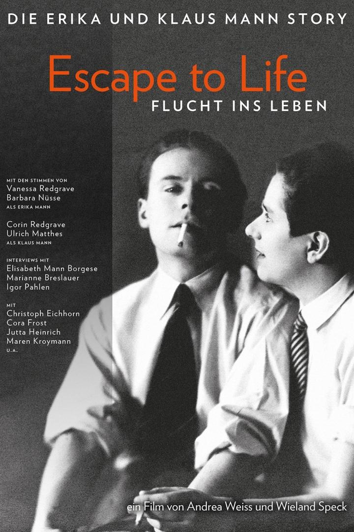 Das Filmplakat zu „Escape to Life: Die Erika und Klaus Mann Story“ zeigt Erika und Klaus Mann in Schwarzweiß.