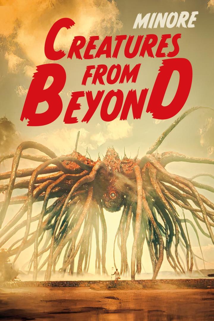 Ein riesiges, tentakelartiges Wesen schwebt über einer Person am Ufer.