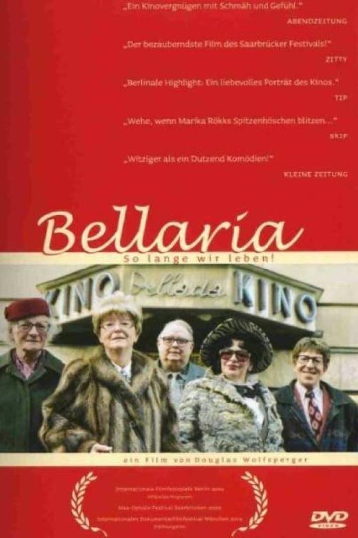 Das Filmplakat für „Bellaria – So lange wir leben!“ zeigt fünf ältere Menschen vor einem Kino.