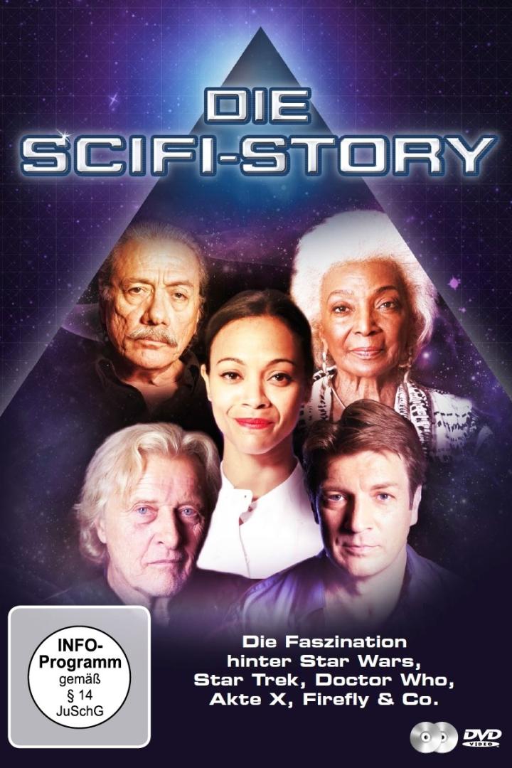 Das DVD-Cover von „Die SciFi-Story“ zeigt Schauspieler aus Star Wars, Star Trek, Doctor Who, Akte X und Firefly.