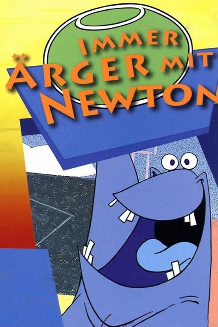 Das Cover der Zeichentrickserie „Immer Ärger mit Newton“ mit einem lachenden blauen Chamäleon.