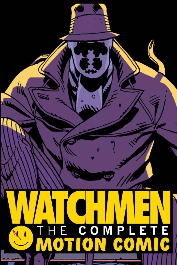 Cover des „Watchmen: The Complete Motion Comic“ mit Rorschach im Trenchcoat und Hut.