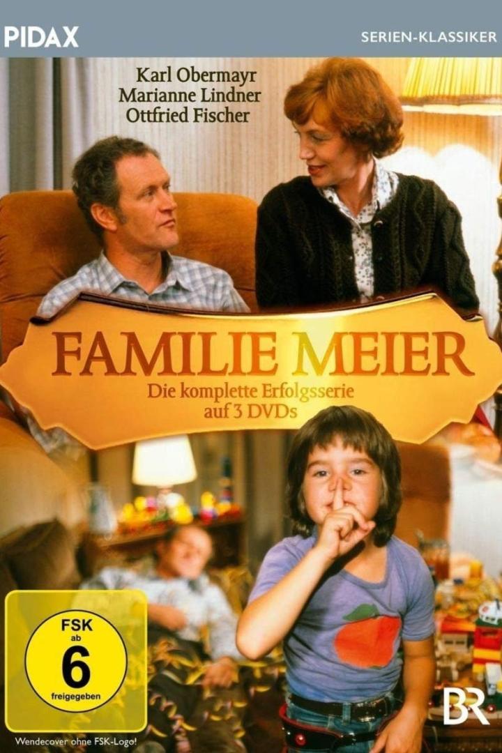 Das Cover der DVD-Box zur Serie „Familie Meier“ mit Karl Obermayr, Marianne Lindner und Ottfried Fischer.