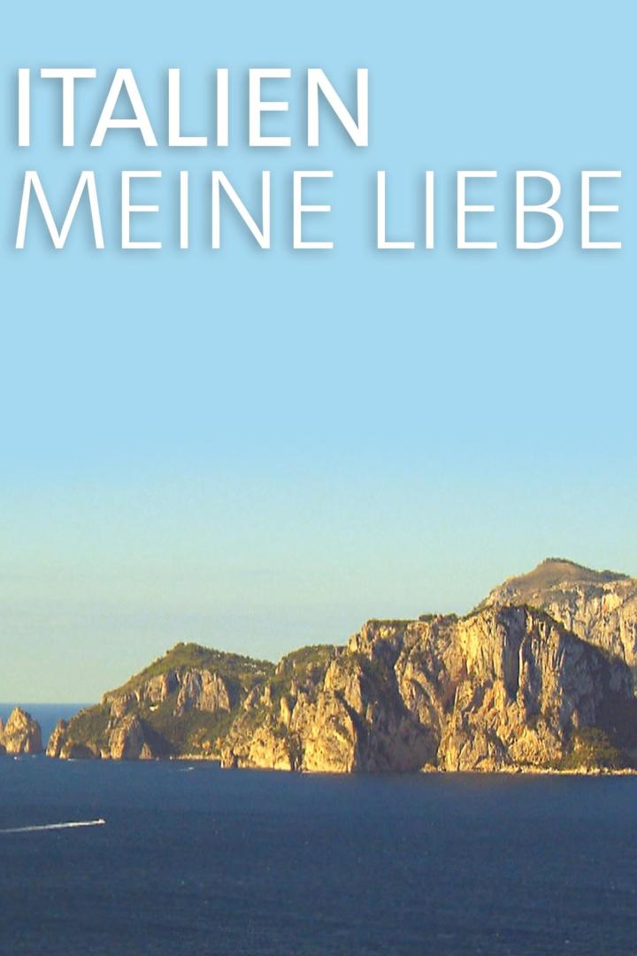 Blick auf die Küste von Capri mit dem Schriftzug „Italien Meine Liebe“.