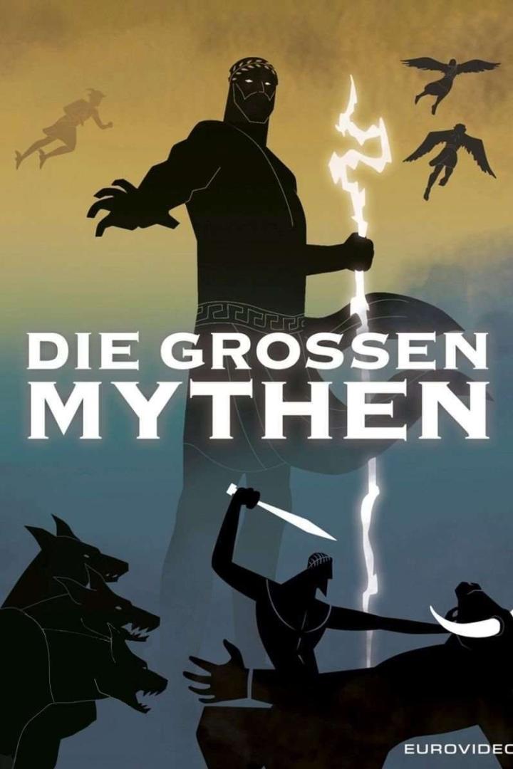 Das Cover der Serie „Die grossen Mythen“ zeigt Zeus mit seinem Blitz, sowie weitere Figuren der griechischen Mythologie.