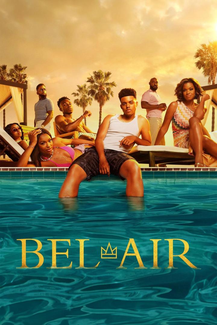 Das Ensemble der Serie „Bel-Air“ entspannt an einem sonnigen Tag am Pool.