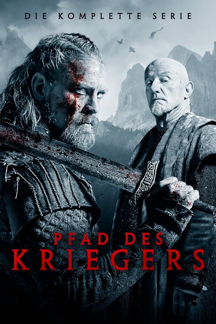 Das Filmplakat zeigt zwei Männer mit Schwertern vor einer Bergkulisse für „Pfad des Kriegers“.
